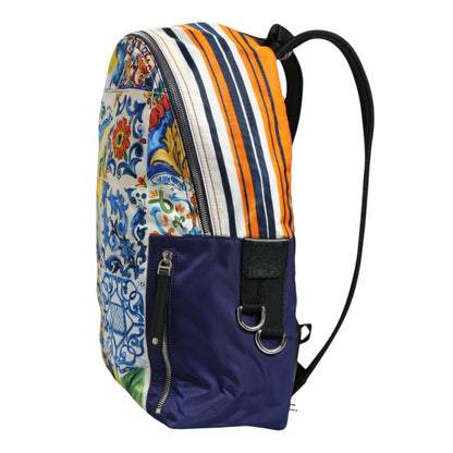 Dolce & Gabbana Multicolor Majolica Print Nylon School Backpack Bag