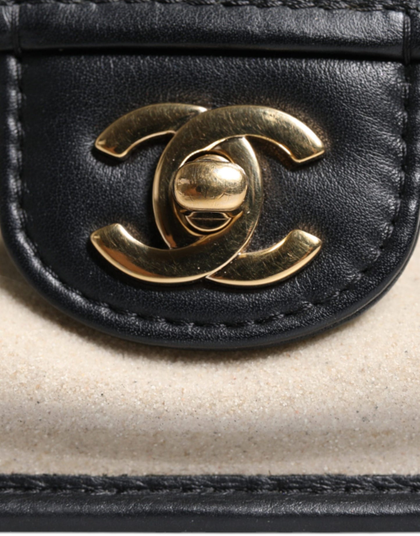 Chanel Black with gold Sand By The Sea" Flap Bag Black Leather Plastic 27 Classic Coco Bag