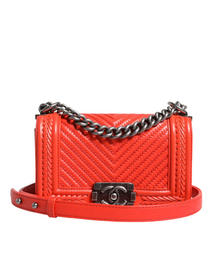 Chanel Orange Small Leather Chain Shoulder Boy Bag