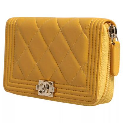 Chanel Yellow Quilted Leather CC Logo Continental Zip Wallet