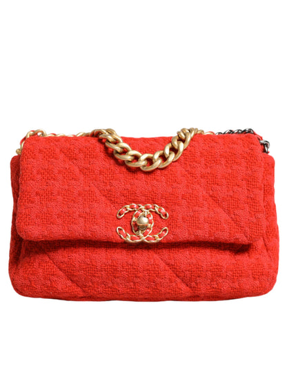 Chanel Red Tweed 2WAY Hand Chain Medium Shoulder Bag Purse