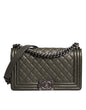 Chanel Dark Green Leather Shoulder Bag Gray Metal Purse Bag