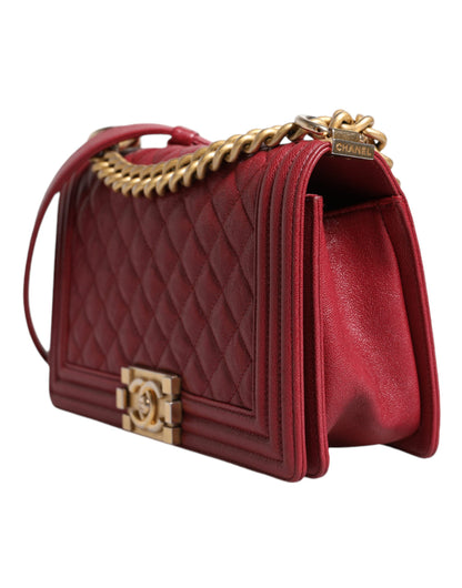 Chanel Red Leather Lambskin Double Gold Chain Medium Shoulder Bag