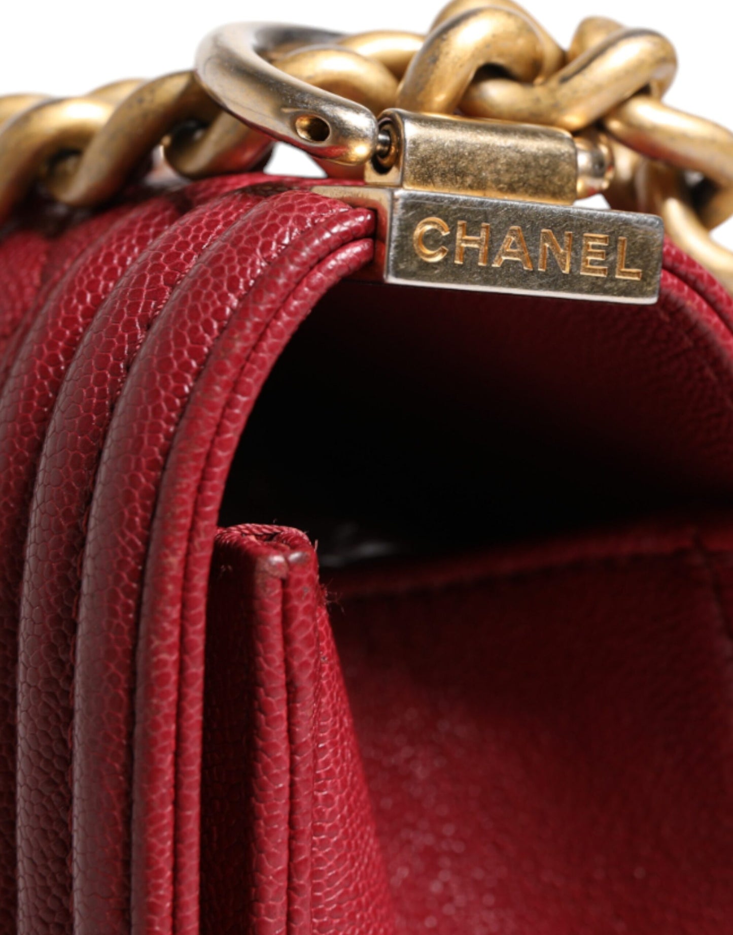 Chanel Red Leather Lambskin Double Gold Chain Medium Shoulder Bag