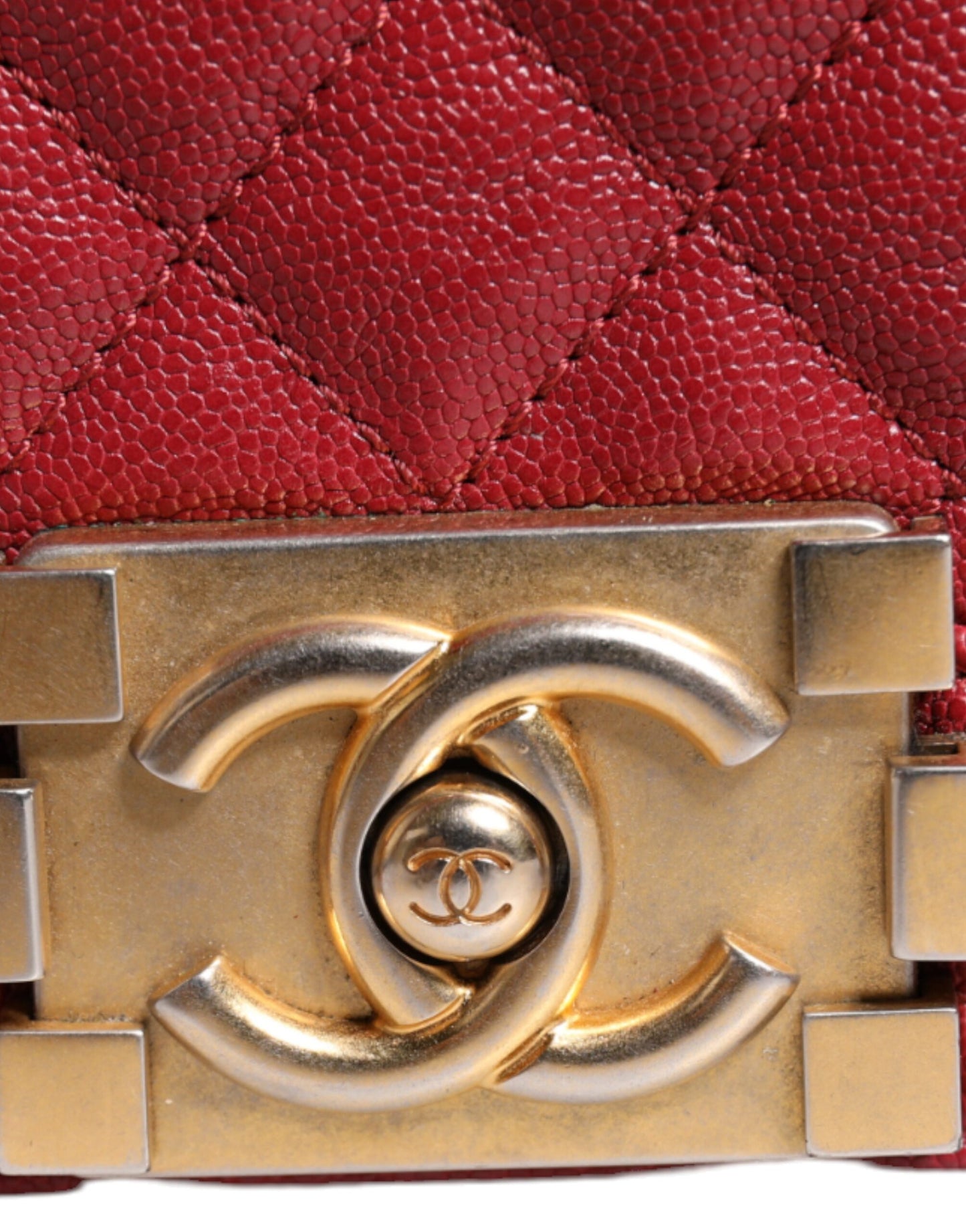 Chanel Red Leather Lambskin Double Gold Chain Medium Shoulder Bag