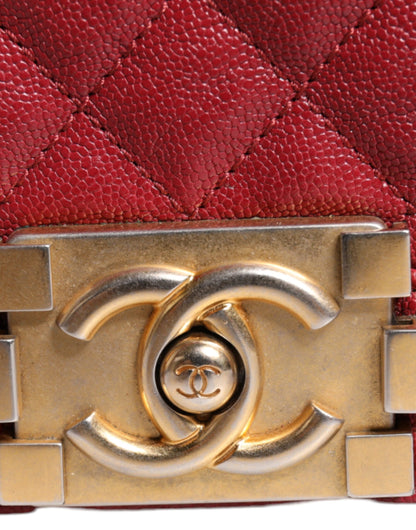 Chanel Red Leather Lambskin Double Gold Chain Medium Shoulder Bag