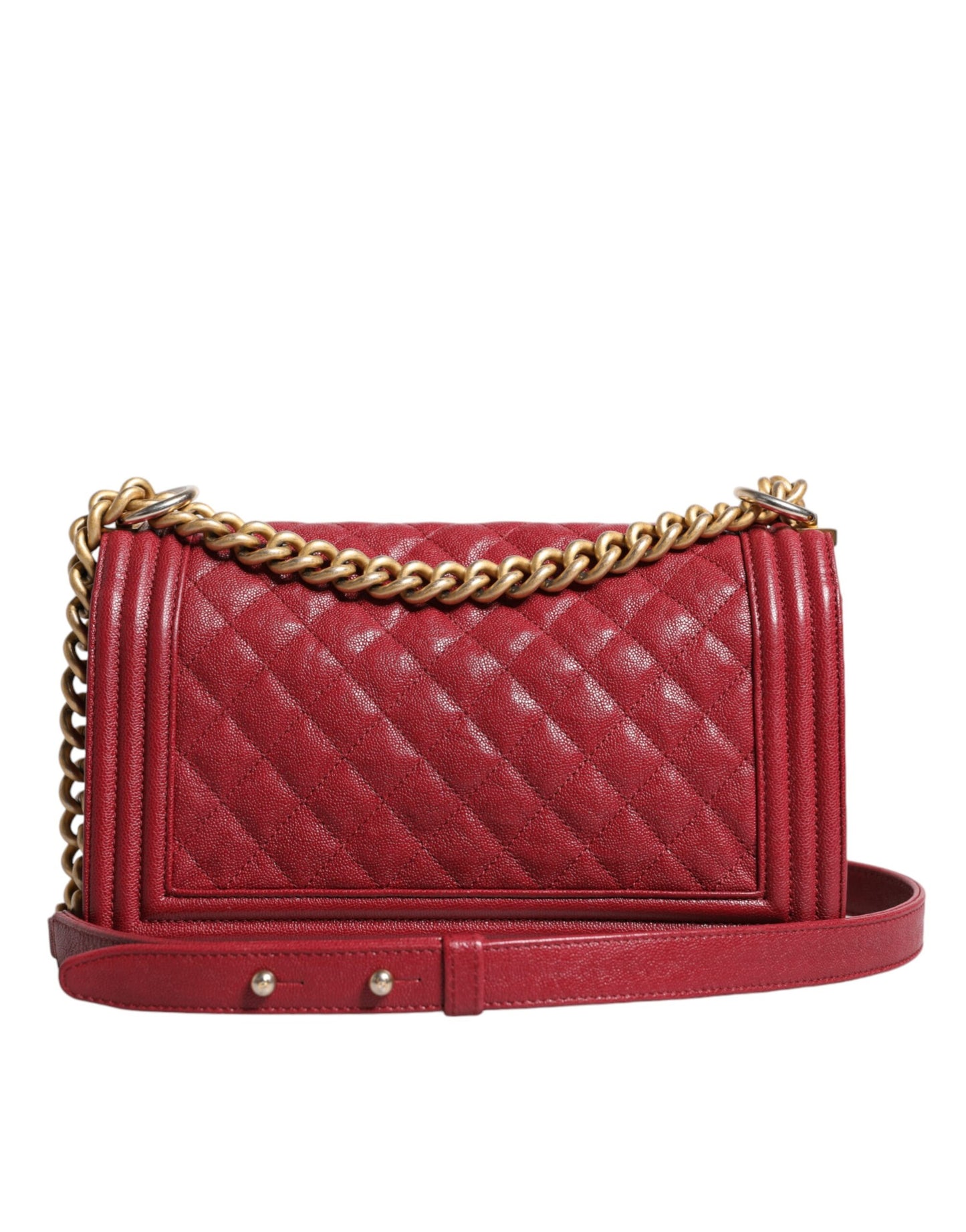 Chanel Red Leather Lambskin Double Gold Chain Medium Shoulder Bag