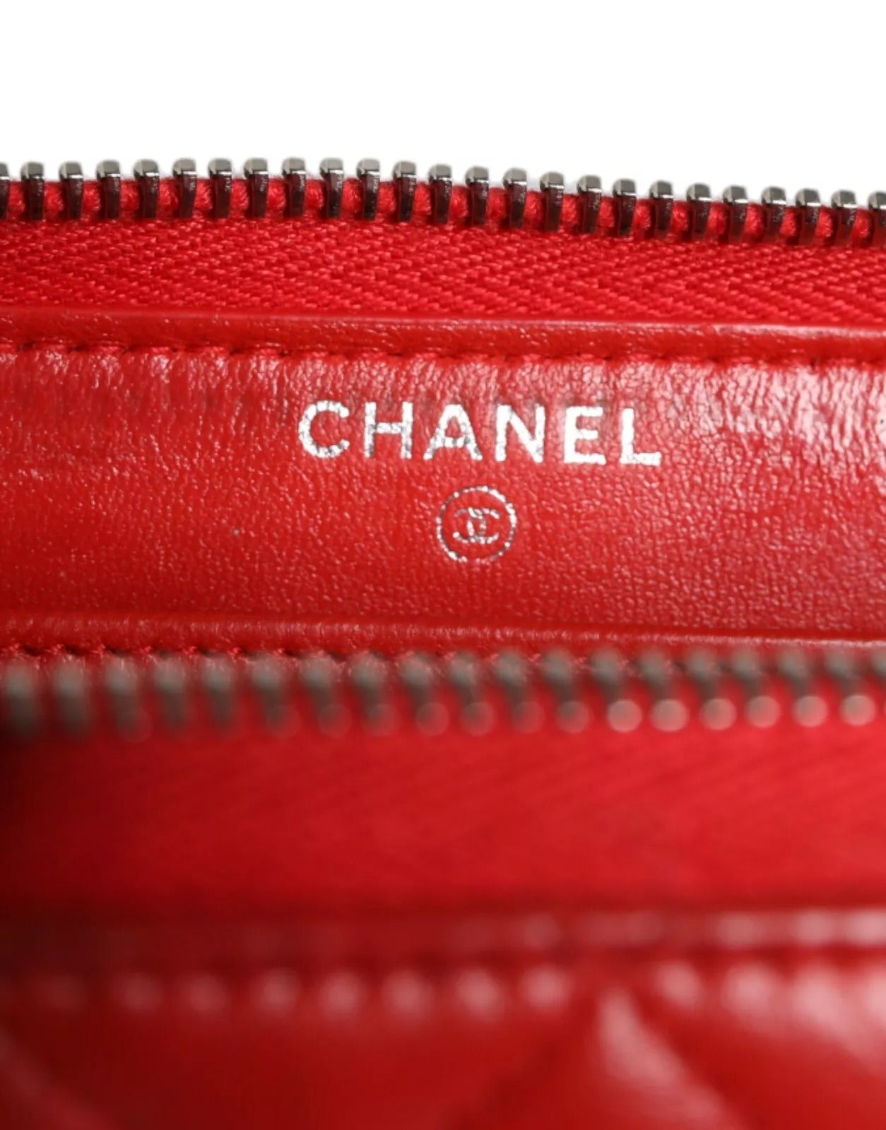 Chanel Red Quilted Leather Logo Continental Zip Box