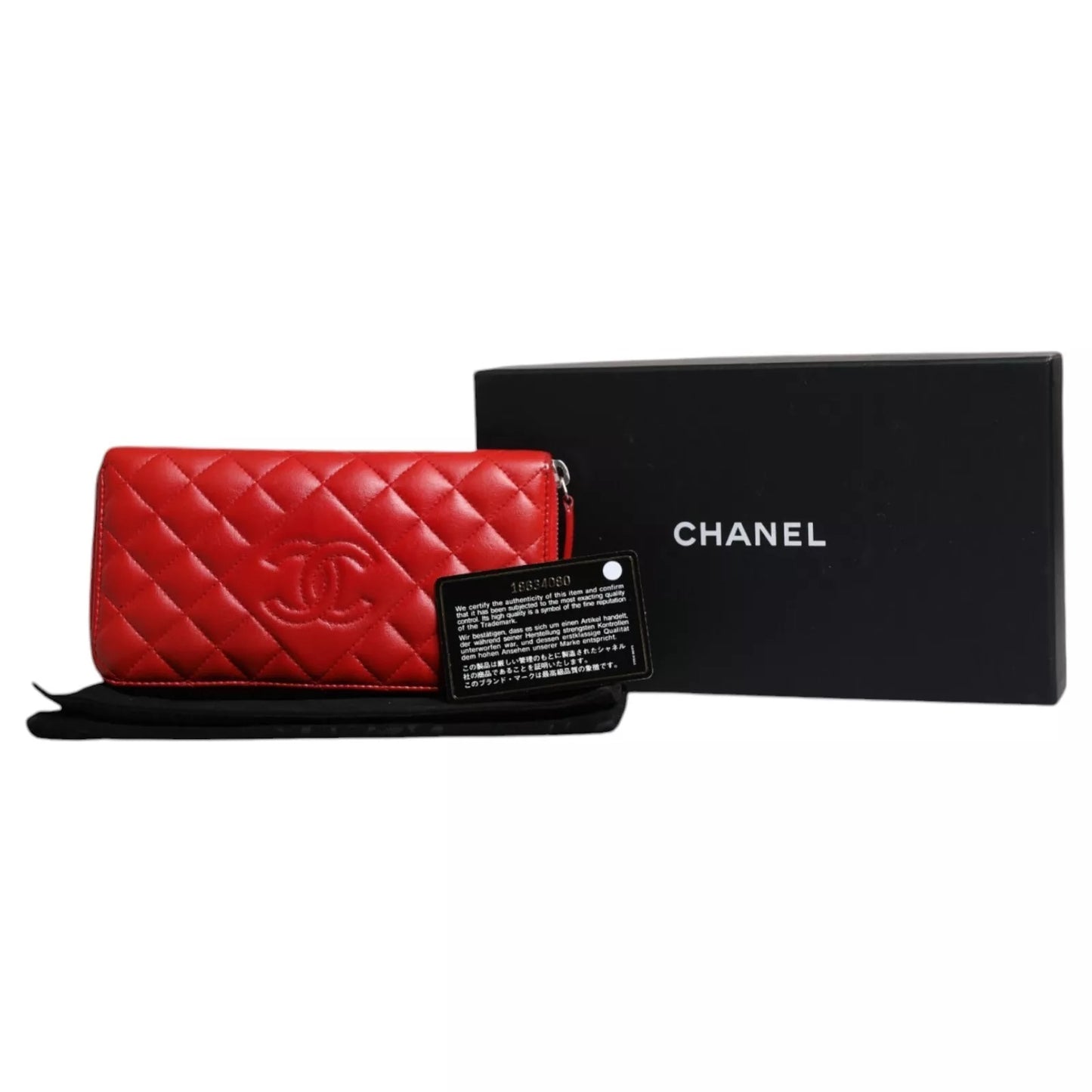 Chanel Red Quilted Leather Logo Continental Zip Box