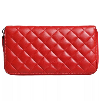 Chanel Red Quilted Leather Logo Continental Zip Box